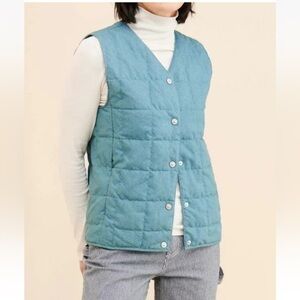 Taion Damage Blue Denim Quilted Vest Blue Size Medium NWOT Size XL